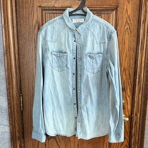 All Saints Light Blue Denim Button-Down Shirt